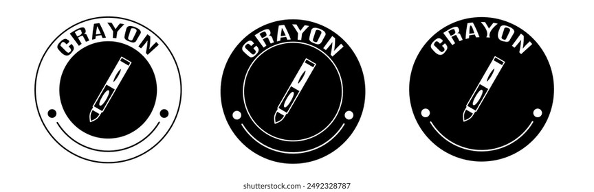 Black and white illustration of crayon icon in flat. Stock vector.