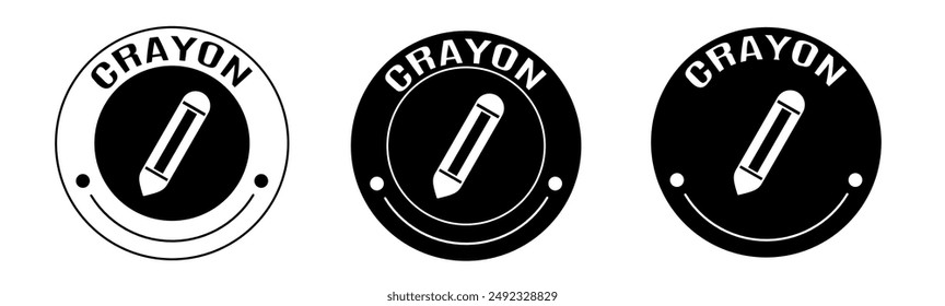 Black and white illustration of crayon icon in flat. Stock vector.
