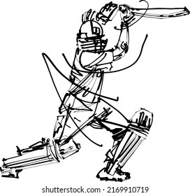 black and white illustration of the cricket players silhouettes