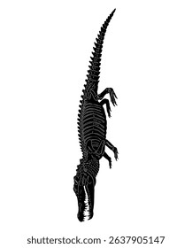 A Black and White Illustration of a Crocodile Skeleton