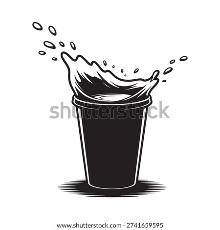 A black and white illustration of a cup overflowing with liquid