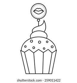 Black and white illustration of a cupcake. Vector.