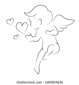 Black and white illustration of cupid