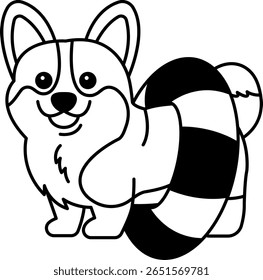 black and white illustration of a cute Corgi dog