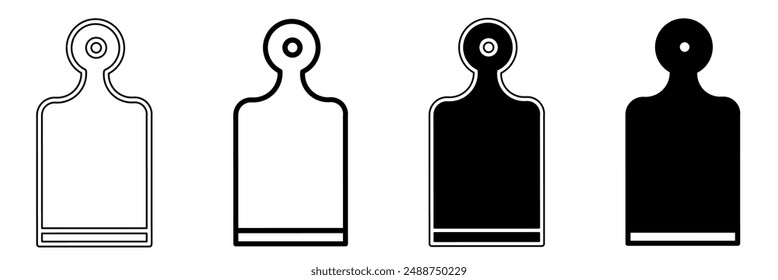 Black and white illustration of a cutting board. Cutting board icon collection with line. Stock vector illustration.