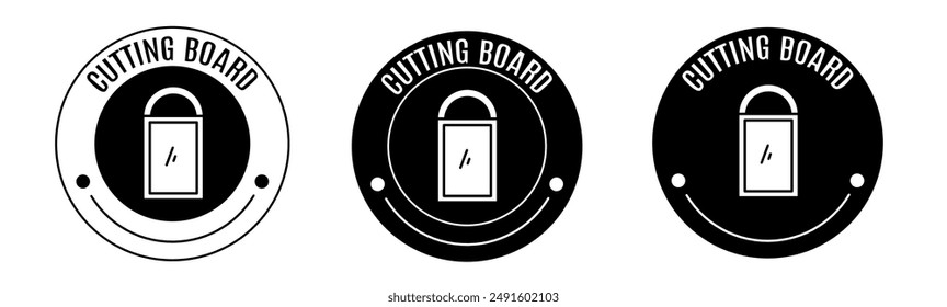 Black and white illustration of cutting board icon in flat. Stock vector.