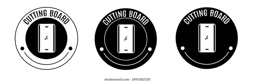 Black and white illustration of cutting board icon in flat. Stock vector.