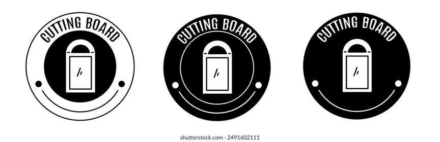 Black and white illustration of cutting board icon in flat. Stock vector.