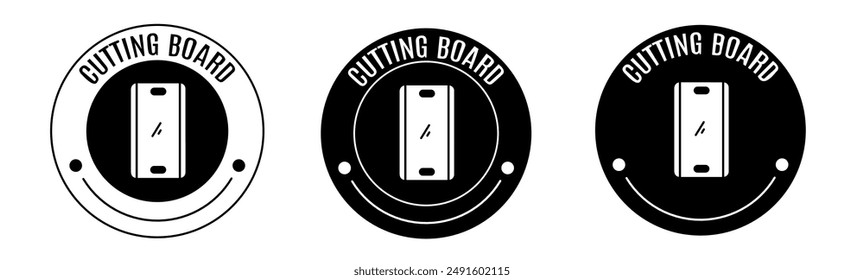 Black and white illustration of cutting board icon in flat. Stock vector.