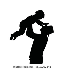 Black and white illustration of a dad lifting his baby.