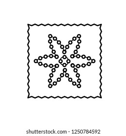 Black & white illustration of decorative patch applique to repair clothes. Vector line icon of sewing transformer. Isolated object on white background