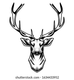 black and white illustration of deer head