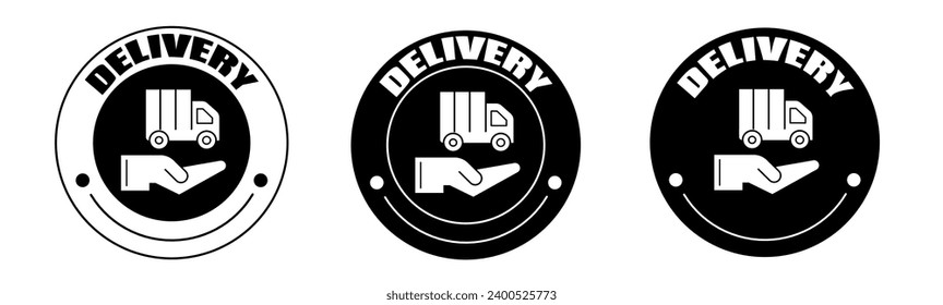 Black and white illustration of delivery icon in flat. Stock vector.