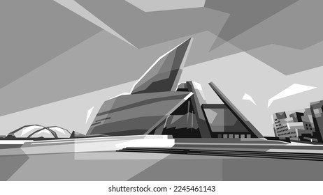 Black and white Illustration design Building in the suburbs colorful vector wpap popart