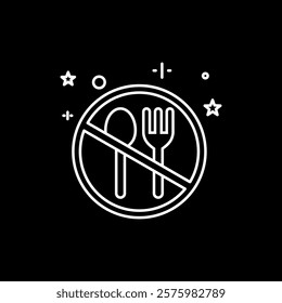 Black and white illustration design of forbidden eating icon while fasting, Islamic Ramadan icon