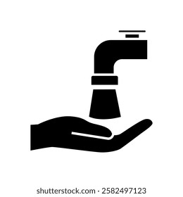 Black and white Illustration design of hand icon taking water for ablution,Islamic Ramadan icon