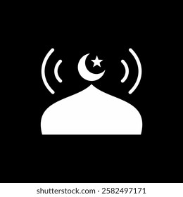 Black and white Illustration design of mosque dome icon with moon and star motif, Islamic Ramadan icon