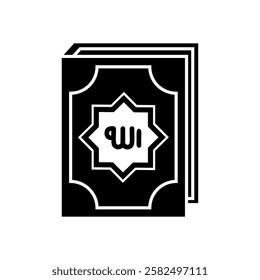Black and white Illustration design of the Quran icon with the word Allah motif, Islamic Ramadan icon