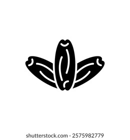 Black and white illustration design of three dates icon for breaking fast, Islamic Ramadan icon