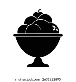 Black and white illustration of a dessert sundae in a pedestal bowl for design and branding