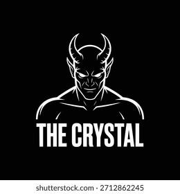 Ilustración en blanco y negro de un diablo con el texto de cristal