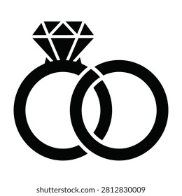 Black and white illustration of diamond engagement and wedding rings, symbolizing love and commitment