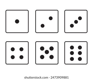Black and white illustration of dice showing the numbers from 1 to 6