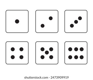 Black and white illustration of dice showing the numbers from 1 to 6