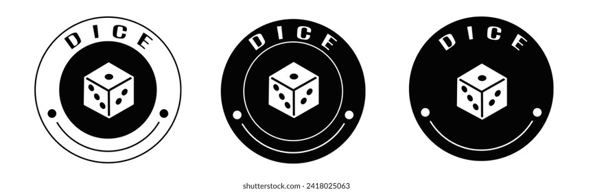 Black and white illustration of dice sign icon in flat. Stock vector.