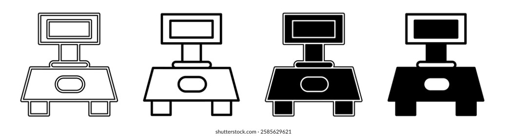 Black and white illustration of a digital scales. Digital scales icon collection with line. Stock vector illustration.