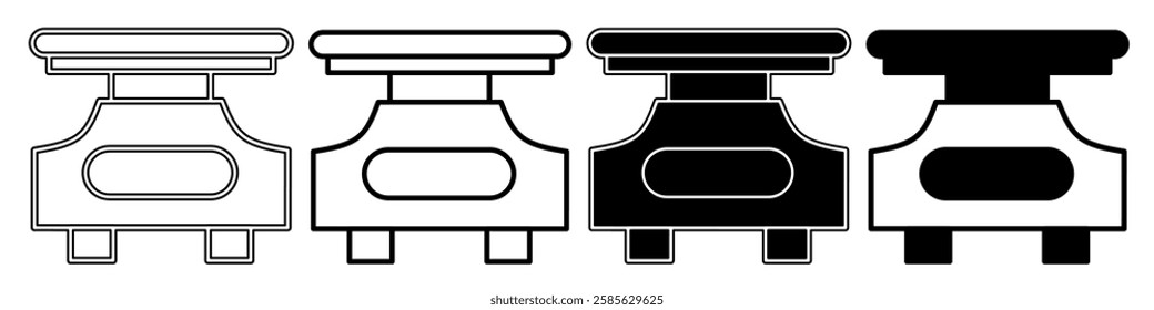 Black and white illustration of a digital scales. Digital scales icon collection with line. Stock vector illustration.