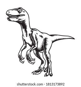 black and white illustration with dinosaur object