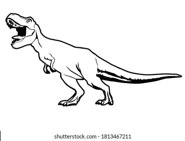 black and white illustration with dinosaur object