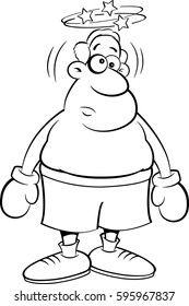 Black and white illustration of a dizzy boxer.