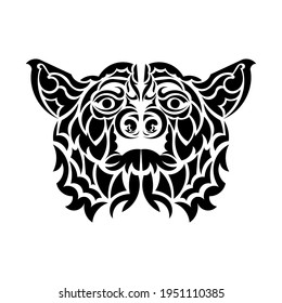 Black and white illustration of a dog in polynesia tattoo style. Vector illustration