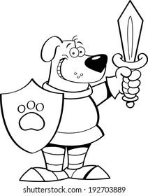 Black And White Illustration Of A Dog Wearing A Suit Of Armor.