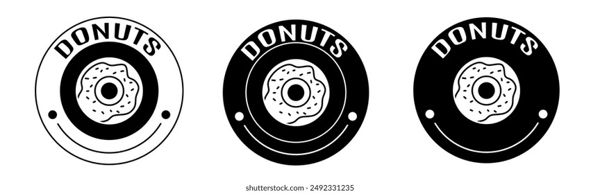 Black and white illustration of donut icon in flat. Stock vector.