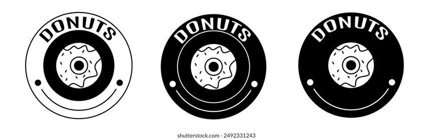 Black and white illustration of donut icon in flat. Stock vector.