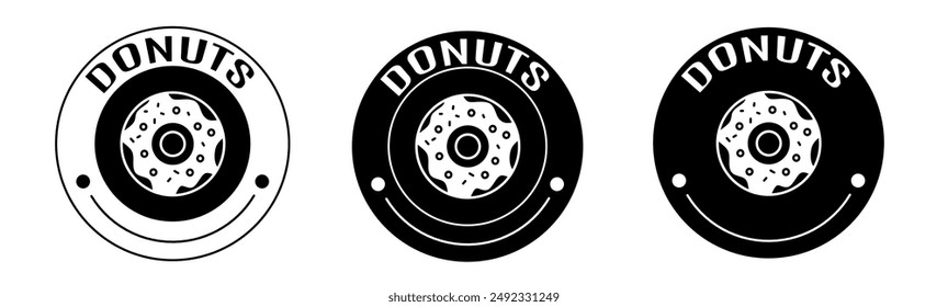 Black and white illustration of donut icon in flat. Stock vector.