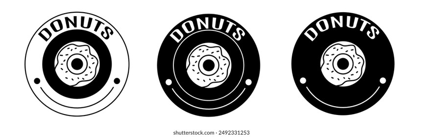 Black and white illustration of donut icon in flat. Stock vector.