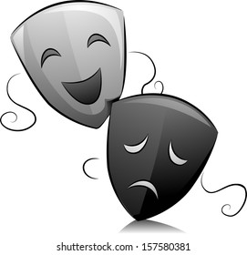 Black and White Illustration of Drama Masks Depicting Comedy and Tragedy