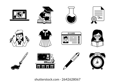 black and white illustration drawing of school collection