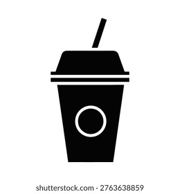 A black and white illustration of a drink with a straw in a disposable cup