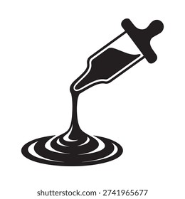 A black and white illustration of a dripping liquid from a pipette