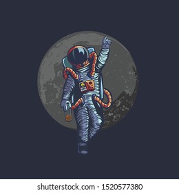 black and white illustration of drunk astronaut give bye to you