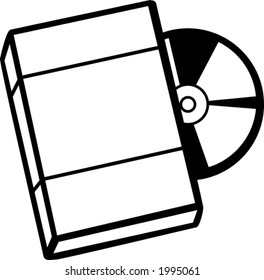 black and white illustration of a dvd or bluray disc with case