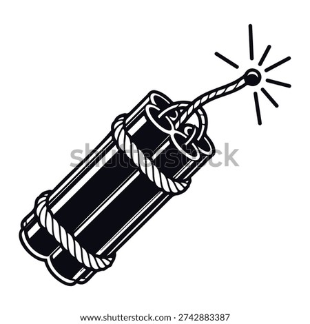 A Black And White Illustration Of A Dynamite Stick With A Burning Fuse And Sparks