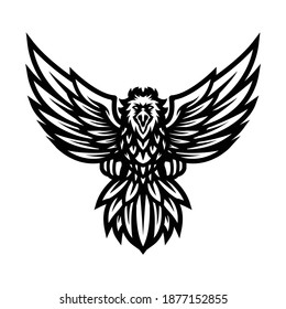 the black and white illustration of an eagle in flight is great for logos