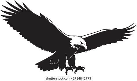 Ilustración en blanco y negro de un águila en vuelo sobre un fondo transparente