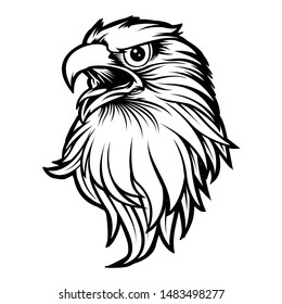 a black and white illustration of an eagle's head